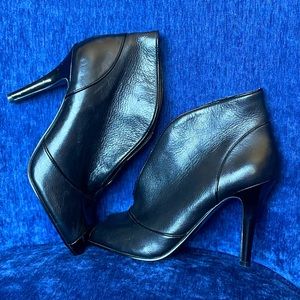 Nine West • Heeled Leather Booties Cutout Peep Toe